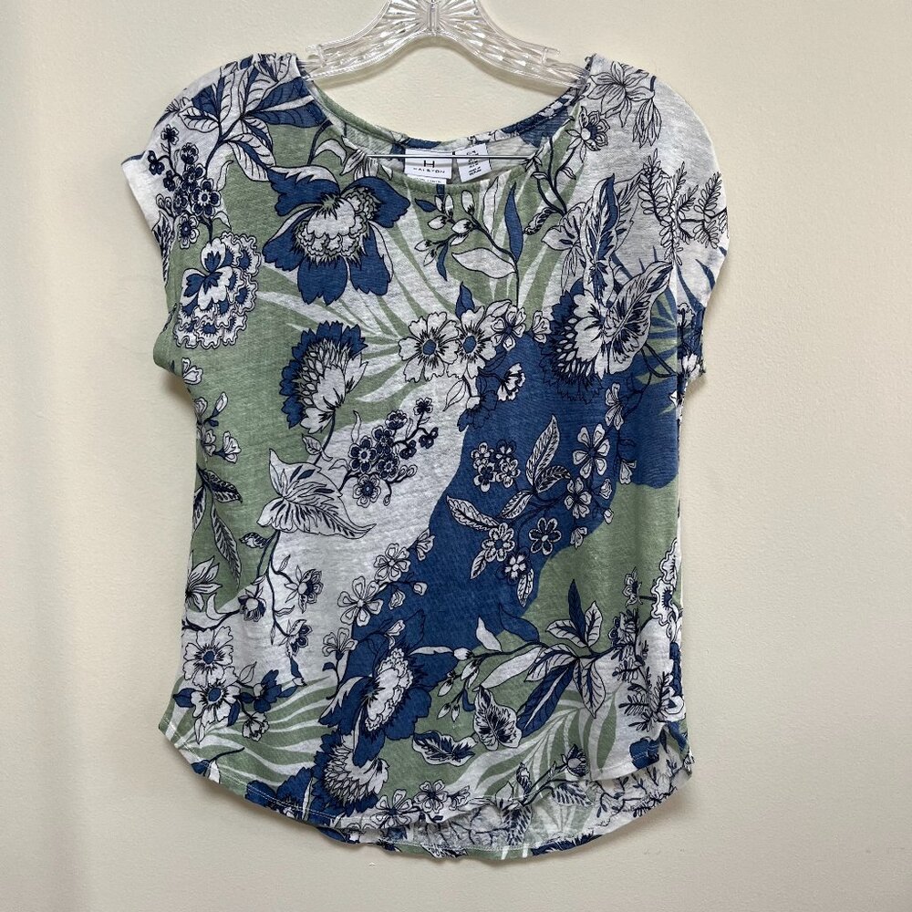 Halston Floral Short Sleeve Blouse